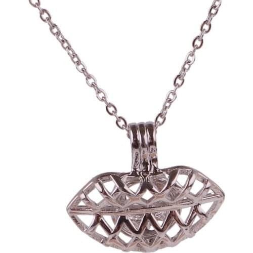 10pcs Copper silver big mouth Beads Cage Essential Oil Diffuser Perfume Pearl Cage Locket necklace 45cm stainless steel chains