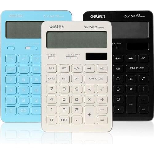 2016 Deli Dual Power Office Commercial Calculator Model 1548 3 Colors Slim Mini Calculator School Office Business Supplies