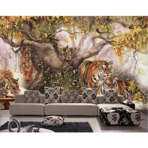 Custom photo 3d wallpaper Chinese style tiger forest background living room home decor 3d wall murals wallpaper for walls 3 d