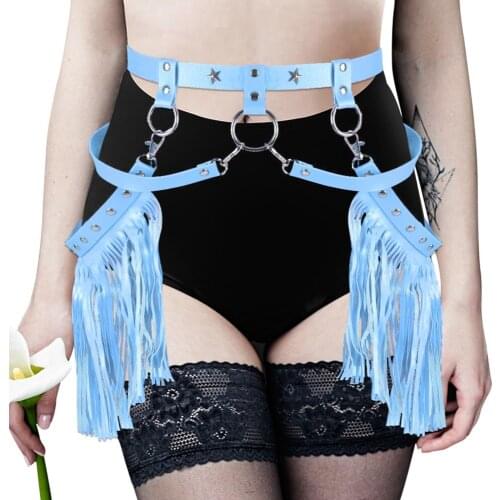 Punk Goth Tassel Accessories Leather Harness Fashion Belt Waist Suspender Size Tops Harajuku Dress Dance Rave Costume Garters
