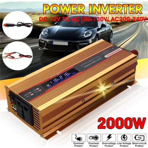 Gold Converter Sine Wave Power Inverter 2000W DC 12V To AC100-130V/ AC200-240V For Vehicle Car Sine Wave Power Supply Inverter