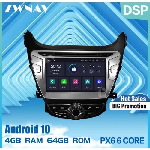 PX6 4+64 Android 10.0 car multimedia player for Hyundai Elantra 2014 2015 2016 car radio stereo navi dvd player gps BT head unit
