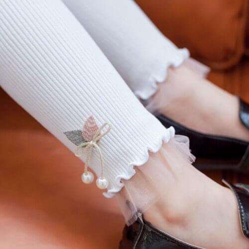 2-9T Girls Skinny Leggings Candy Color Lace Ruffle Leggings Pearl decor for Baby Girl Kids Children Soft warm pants