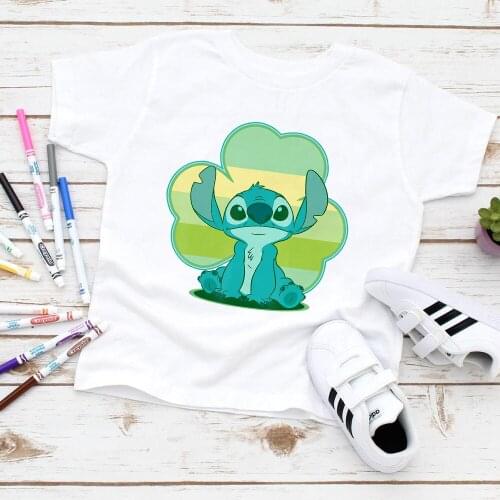 Kids Baby Boy Girl Children T Shirt St. Patricks Day Stitch Clover Print Short Sleeve Disney T-shirt Tee Tops Summer Clothes