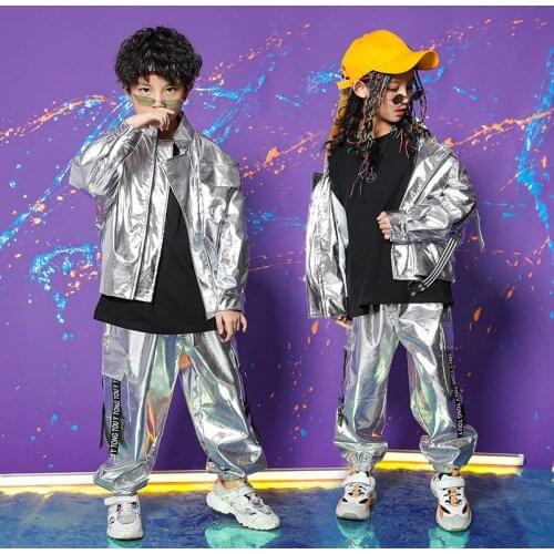 Kids Concert Hip Hop Clothing Outfits Loose Jacket Tops Pants for Girls Boys Sequins Dance Costume Wear Ballroom Clothes Wear