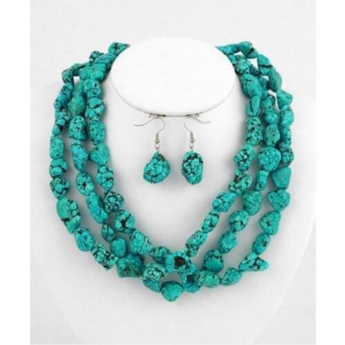 Long 50"inch Natural turquoise irregular Beads jewelry Necklace earrings AAA