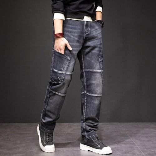 Multi-pocket Cargo Jeans Mens Loose Casual Denim Trousers Baggy Straight Men Clothing Stretch Leisure Bottoms Plus Size