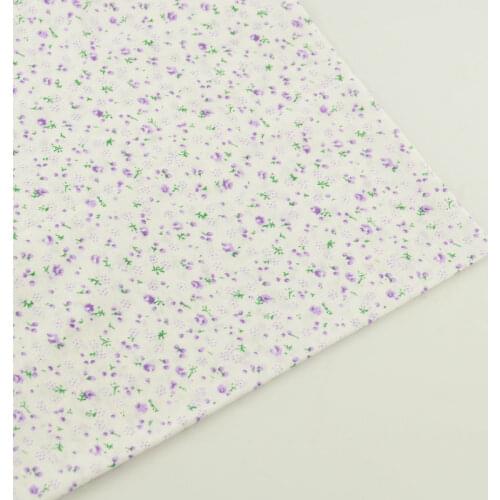Cotton Beige Fabric Purple Flowers and Green Leaves Style Patchwork Tela Home Textile Sewing Cloth Dolls Scrapbooking Tecido CM