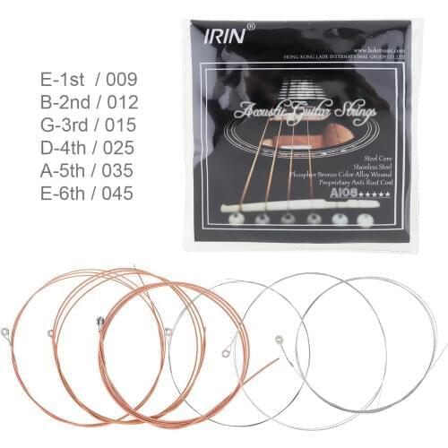 IRIN 6pcs/set Acoustic Flok Guitar String 009-045 Inch Steel Core Phosphor Bronze Color Alloy with Proprietary Anti-Rust Coat