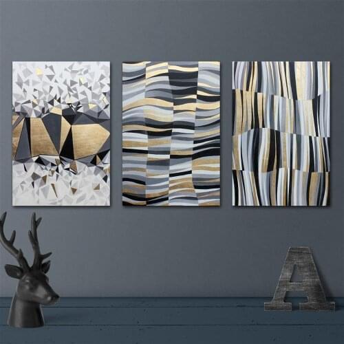 Nordic Abstract color spalsh blue golden canvas painting poster and print unique decor wall art pictures for living room bedroom