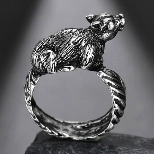 European New Retro Punk Exaggerated Spirit Cat Animal Rings Fashion Stereoscopic Opening Adjustable Ring for Women Men