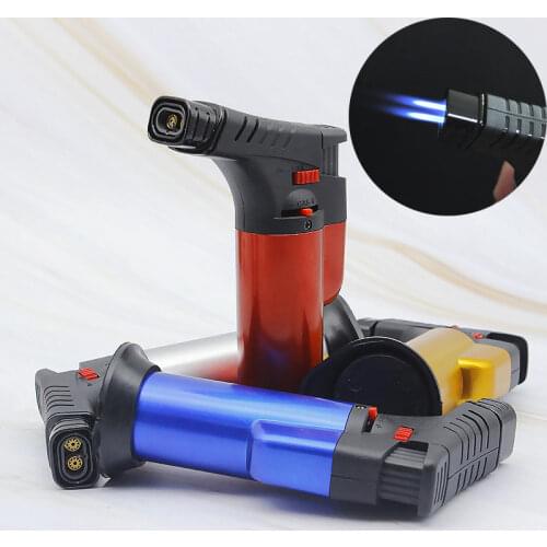 Metal Gas Lighter Welding Torch Double Fire Windproof Lighter Fixed Fire Spray Gun Cigar Cigarette Lighter Kitchen Outdoor BBQ