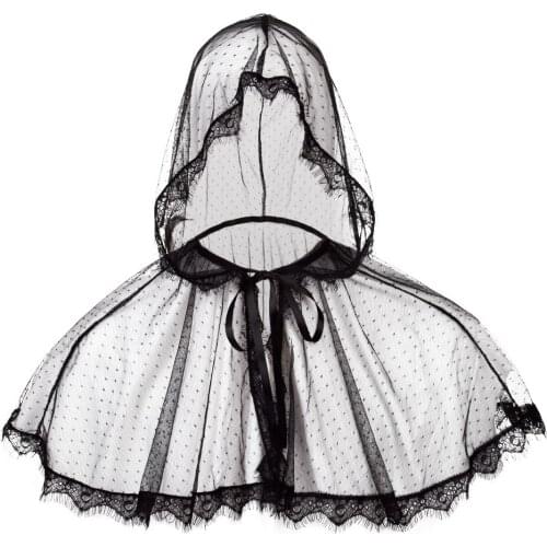 Black Gothic Dot Hood Mini Cape Women Witch Cosplay Accessories