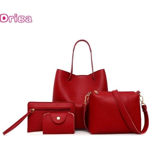 Driga 4PCs/set Fashion Womens Bag Solid Shoulder Bag Top-Handle Big Capacity Female Handbag Shoulder Bag Ladies PU Crossbody