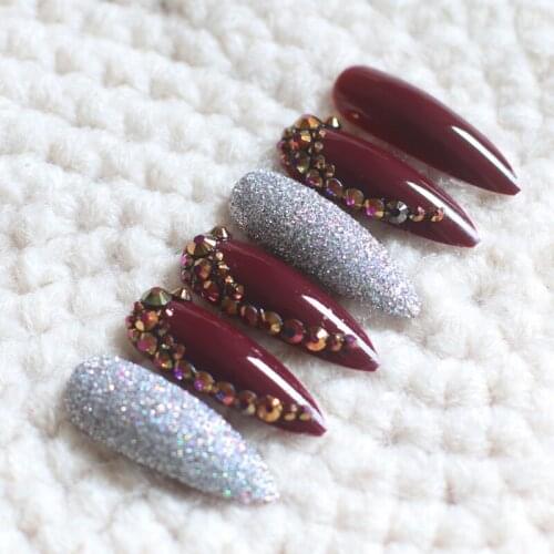 Full diamond fashion super long candy color crystal diamond 24pcs fake nails