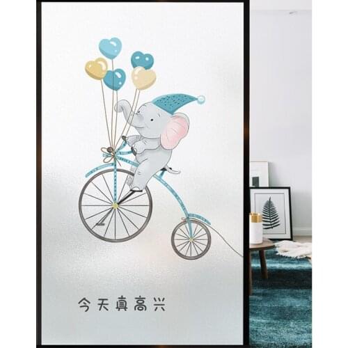 Cartoon Animals Elephant Frosted Window Film Privacy Glass Sticker Home Kitchen Bathroom Toilet Door Opaque Sticker Static Film