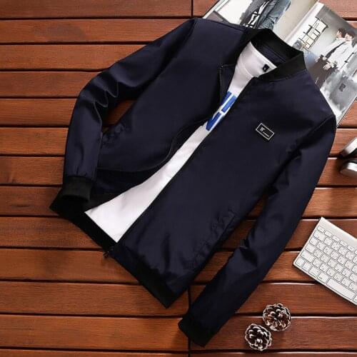 TANG 2019 Summer Autumn Mens Jacket Stand Collar Windbreaker Male Blue Baseball Jackets Casual Thin High Quality Size M-4XL