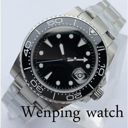 Bliger 40mm mens top luxury mechanical watch sapphire crystal ceramic bezel date luminous waterproof mens automatic watch