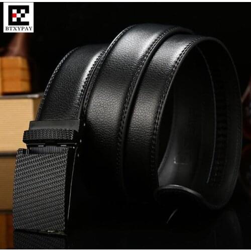 120p 3.5cm Width Men Genuine Leather Strap Waistband,Real Full Two-layer Cowhide Automatic Buckle Belt,with Belt Buckle,Gift Box