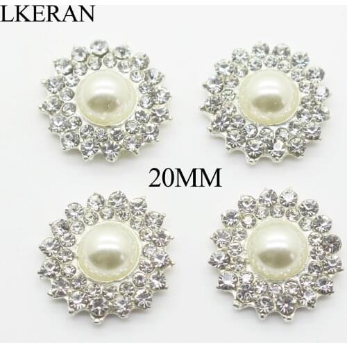 New 10Pcs 20mm Flower crystal Metal button rhinestone pearl buttons Flatback Clothing DIY Handmade Craft Decorative Scrapbook