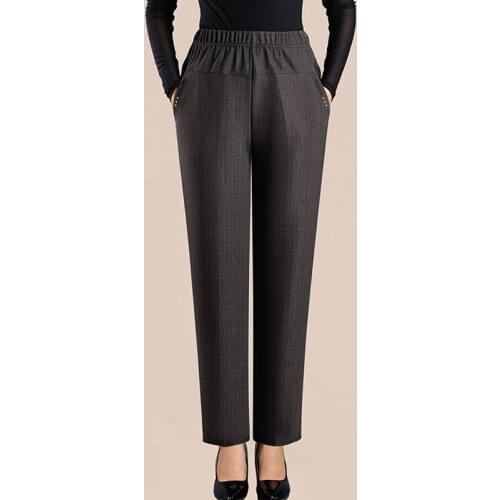 Office Lady Black stripe Suit Pants Women High Waist Solid Long Trousers Fashion Pockets Pants Trousers Pantalones Plus Size