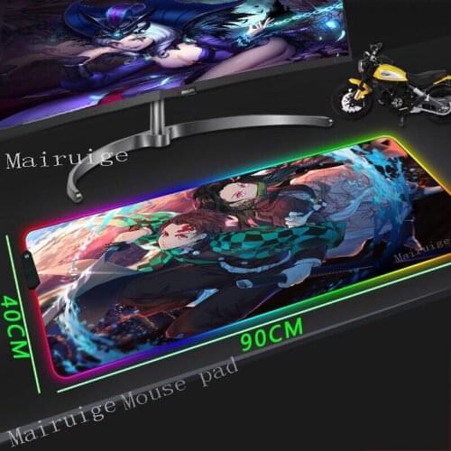 Mairuige Hot Anime Demon Slayer Kimetsu No Yaiba Large Mouse Pad Lock Edge Computer Table Mat Non-slip Personality Coaster Xxl