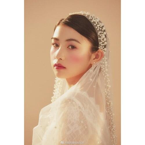 TOPQUEEN V66 Luxury Pearls Bridal Veils Without Comb Wedding Accessories for Bride Wedding Veil off White Pearl VEU Blusher Veil