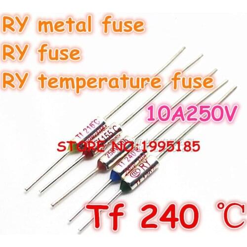 RY 100pcs/lot New Micro thermal fuse 10A250V 240 Degrees 240 C Mini temp fuse metal shell Thermal Cutoff