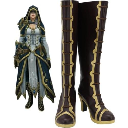 Game WOW Jaina Proudmoore Cosplay Boots Brown Leather Shoes Custom Made Any Size for Unisex