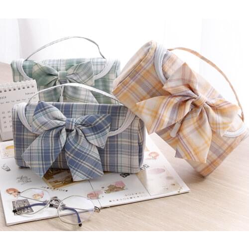 JK bow cute pencil case School stationery storage bag Portable pencil bag Student pen case Girl handbag kid canvas pen bag gifts