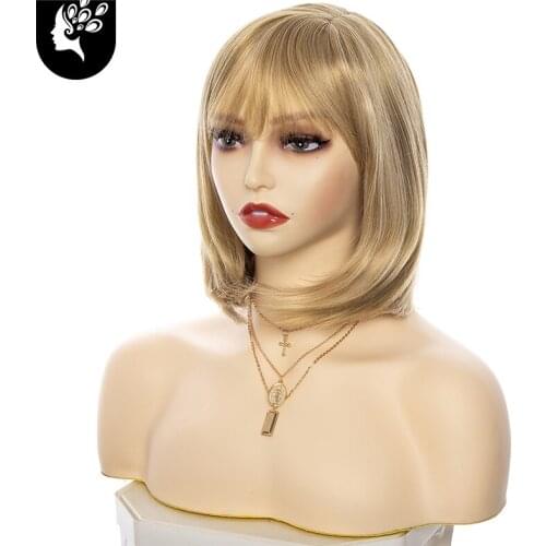 YOUR BEAUTY HAIR Short Bob Wig With Bangs for Women Synthetic Bob Wigs Black Pink Purple Wig for Party Daily Use Shoulder Length