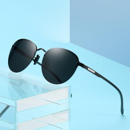 2020 New Rimless Round Polarized Sunglasses for Men & Women, Blue Mirror Lens TR90 Leg UV400 Protection Sun Glasses S608