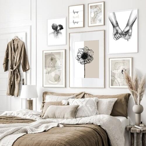 Modern Abstract Kiss Beige Posters and Prints Background Sweet Home Canvas Painting Pictures Wall Art for Living Room Home Decor