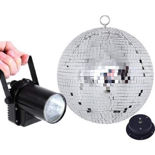Thrisdar Dia20CM 25CM 30CM Rotating Glass Disco Mirror Ball With Motor + 5W Pinspot Lamp Party Wedding Hanging Disco Ball Light