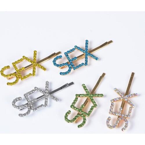 Women Glitter SEX Letters Hair Clip Jewelry Imitation Pearl Crystal Bobby Pin Party Side Bangs Barrette