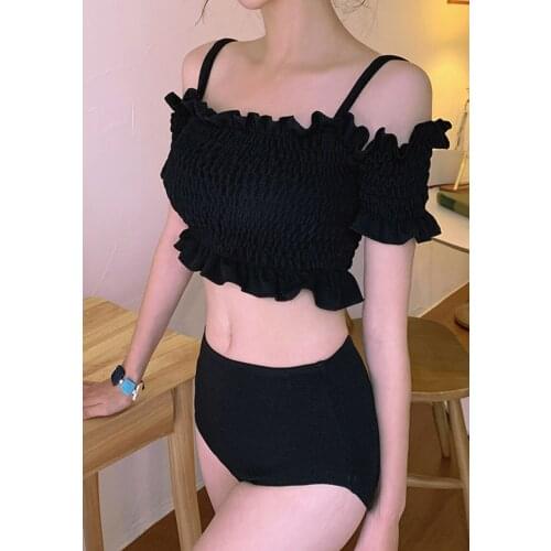 Womens Swimwear 2021 Japanese and Korean style new bra multi needle pleated one shoulder high waist Two-Piece Suit