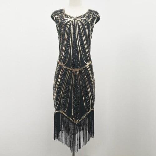 Retro Vintage Plus Size 1920s Gatsby Sequins Beaded Long Fringe Art Deco Roaring Party 20s Flapper Party Dress for Women