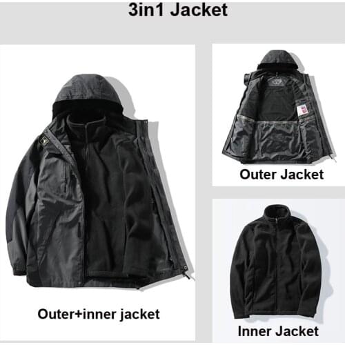 Winter 3in1 Waterproof Windproof Jackets Outdoor Hike Trekking Climb Anti-Fouling Plus Velvet Thick Warm Breathable Oversized