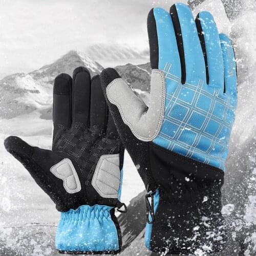 1 Pair Winter Ski Gloves Men Women Fleece Waterproof Warm Snow Gloves Full Finger Touch Screen for Skiing Riding