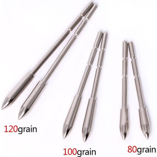 12pcs Archery Arrow Head Stainless Steel Insert Arrow Point 80-120 Grains for ID3.2mm Shaft