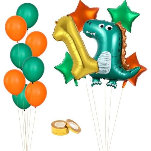 15pcs Jungle Dinosaur Theme Balloons Happy Birthday Party Decoration Gold Number Foil Balloons Lovely Dinosaur Balloons Golobs