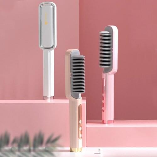 2 in 1 Anion Electric Hot Air Comb Hair Straightener Brush Ceramic Multifunctional Hair Curler Styler EU Plug Straightening Comb