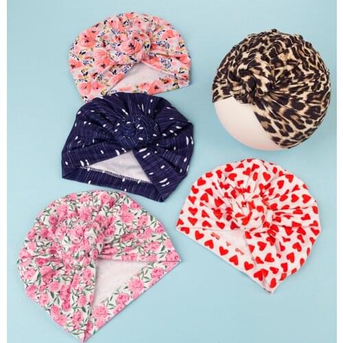 20pc/lot New Mommy and Baby Cotton Round Ball Floral Print Hat Women Caps Girls Newborn Turban Knot Kids Adult Hair Accessories