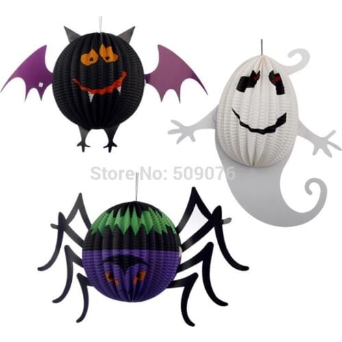 24pcs/lot Paper Lantern Balls Hanging bat spider Ghost Props For Kids Babyshower Halloween Decoration Event Party Supplies
