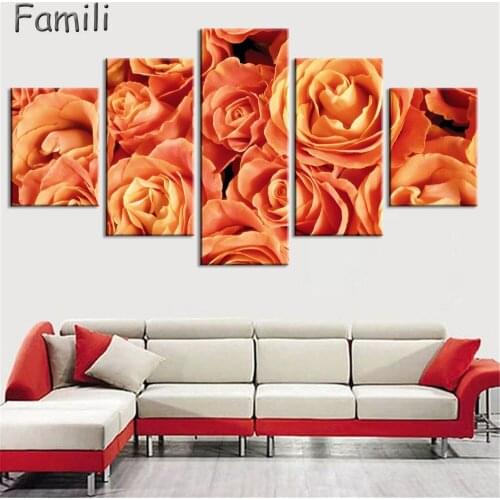 5pcs Rose Flower Painting Modern Canvas Print Painting Home Decor Wall Art Picture For Living Room Modular picture (Unframed)