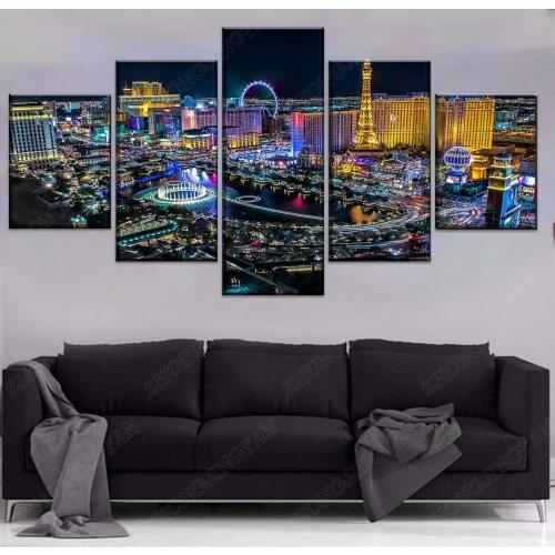 5 Pieces Las Vegas City Landscape Paintings Canvas HD Prints Modular Pictures Wall Art Home Decorative Poster Modern Artwork