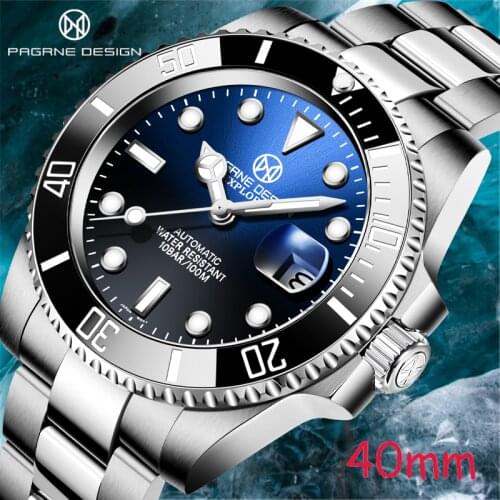 PAGNE Design 2021 Deluxe Stainless Steel Sapphire Glass Night Light Pointer 100m Waterproof Japanese Movement NH35 Watch часы