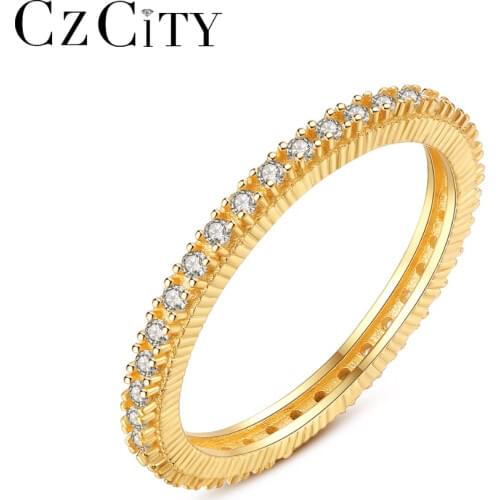 CZCITY Brand Full Circle Cubic Zirconia Finger Ring Romantic 925 Silver Bridal Wedding Engagement Ring for Women Party Jewelry