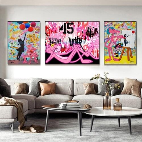 Disney Cartoon Steet Art Canvas Painting Graffiti Art Picture Prints Pink Naughty Panther Painting Modern Wall Art Prints Room