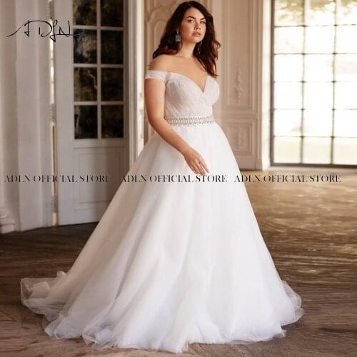 Elegant Plus Size Wedding Dresses Sheer Neck A Line Bridal Gown with Belt Tulle Sweep Train Bride Dress